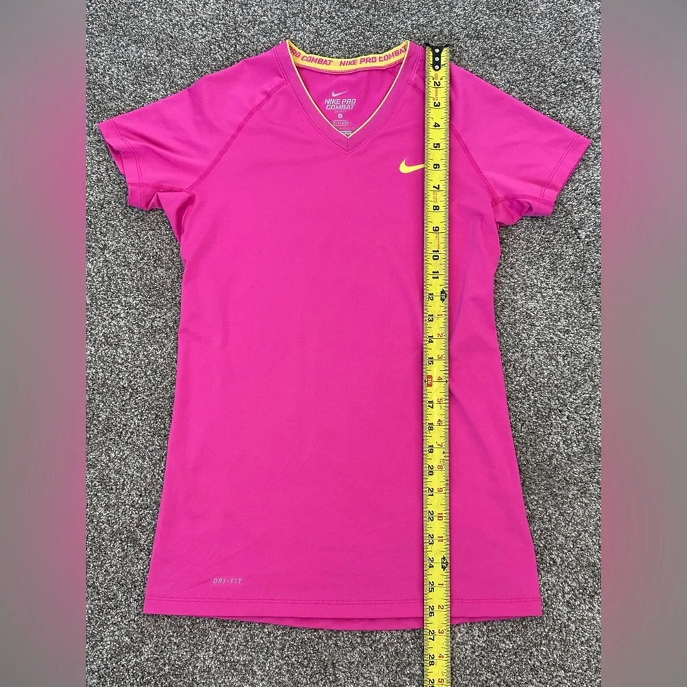 Nike Pink Dri-FIT V-Neck Short Sleeve Top with Yellow Swoosh